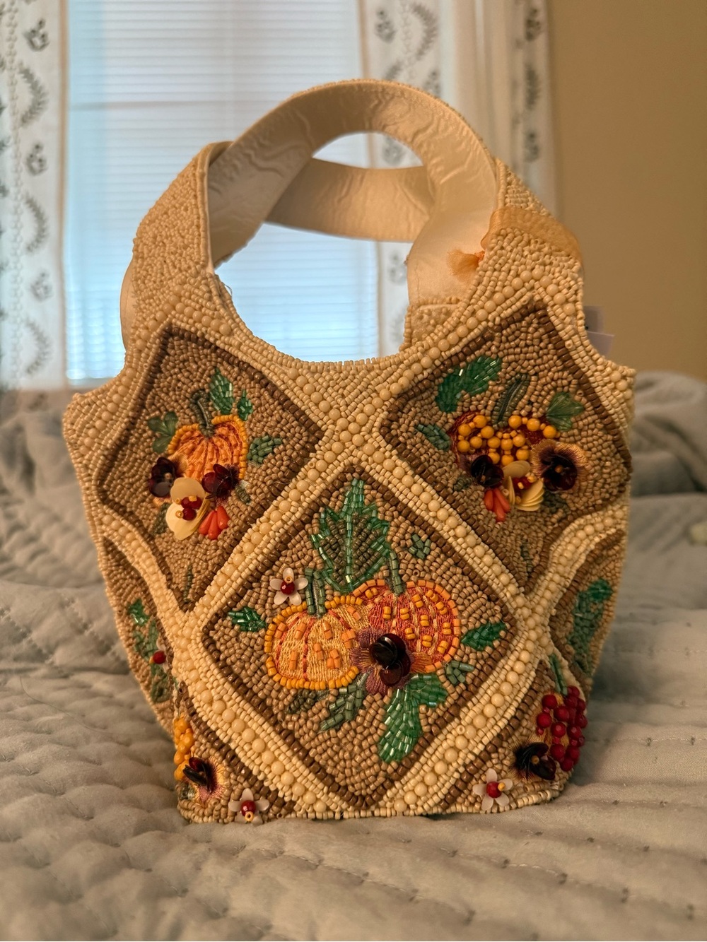 Viral TJ Maxx Beaded Fall Pumpkin Bag in Cream and Orange